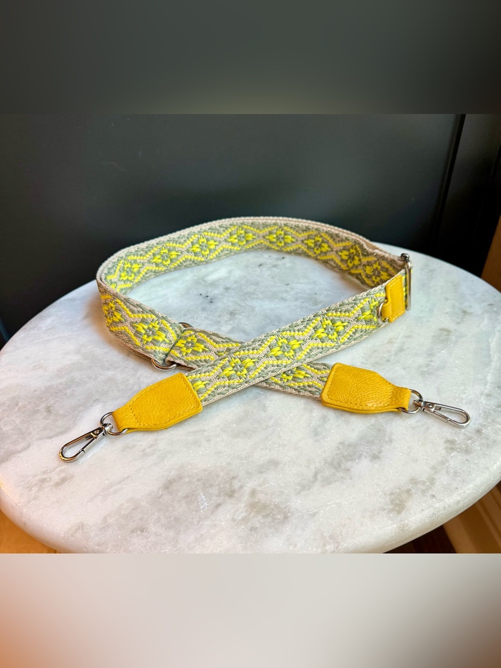 Retro Geometric Woven Jacquard Replacement Bag Strap - Yellow & Sage Adjustable